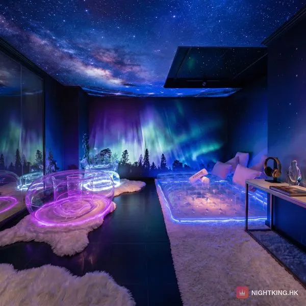 晉會 M CLUB 星空極光主題房・北極光投影配發光按摩浴池