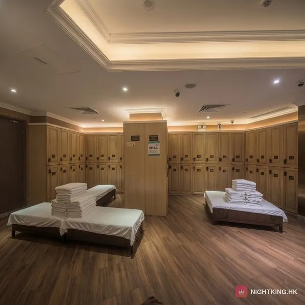 凱旋桑拿 木質更衣區・整面酒店規格更衣櫃配毛巾備品